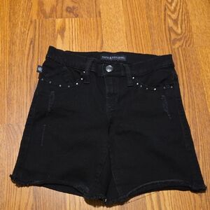 Rock & Republic Black Jean Shorts Distressed Mid-Thigh